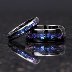 ►Material: Tungsten Carbide and Crushed Sandstone Inlay ►Color: Black Tungsten and Nebula Inspired Inlay ►Comfort Fit ►His Band Width: 8mm ►Her Band Width: 4mm ►Fit is true to size for His and Her bands ►This ring is inspired by the beautiful Orion nebula shown above. The color shifting blue-purple stones resemble gases of the nebula amongst a sea of stars. A beautiful alternative for a wedding band, this ring will stand out amongst the crowd of standard wedding bands. ►Sandstone is known for be Purple Wedding Rings, Couples Rings, Couples Ring, Orion Nebula, Cute Engagement Rings, Tungsten Wedding Band, Black Wedding Rings, Magical Jewelry, Couple Ring