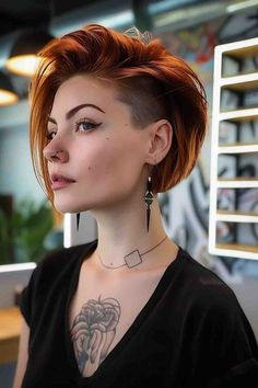 Undercut Medium Hair Woman, Fun Womens Haircuts, Haircut Side Part For Women, Side Haircuts Women, Long Top Pixie Haircut, Haircut Ideas Side Part, Undercut Bob Haircut For Fine Hair, Bob Inspo Short Hair