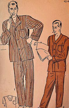 1940s ADVANCE 4641 Mens PJ's Leisure Wear Vintage Sewing Pattern Chest 42-44 | eBay 1940s Mens Fashion, Mens Pjs, 1950’s Fashion, Long Trousers, Fashion Catalogue, Sewing Art, Night Shirt, Vintage Sewing Patterns, Fit Inspo