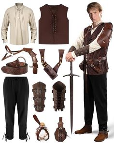 a man is dressed up as a pirate with many accessories including boots, vests and gloves