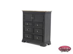 an image of a black dresser with drawers on the top and bottom drawer, side view