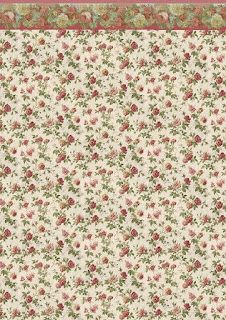 a white background with red and green flowers on the bottom, and pink trim around the edges