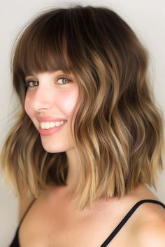 Medium Bob Haircut With Bangs, Bangs Haircut, Haircuts Long, Lob Haircuts, Medium Bob Haircut, Medium Bob, Shaggy Hair, Wavy Lob, Haircut With Bangs