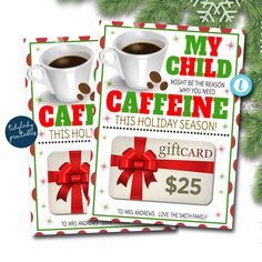 two christmas coupons with coffee and presents