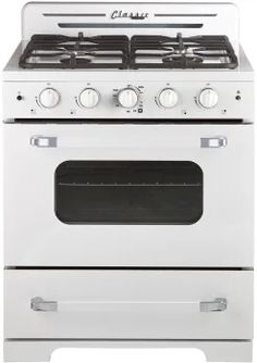 a white stove with two burners and one oven door open on an isolated white background