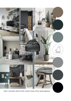 a collage of different rooms with plants and furniture