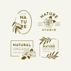 the logos for natural organic products are shown in brown and white colors, with flowers on them