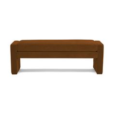 a brown bench sitting on top of a white floor