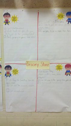 a bulletin board with pictures of children's grocery store items and the words grocery store written on it