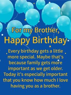 a birthday card with blue balloons and the words for my brother, happy birthday to you