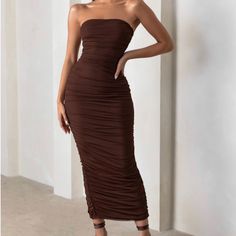 Strapless Dress, Size Large. New With Tags, Never Worn. Brown Strapless Ruched Dress, Pink Maternity Maxi Dress, Maternity Wear Dresses, Long Tube Dress, Pink Maternity Dress, White Maternity Dresses, London Brown, Black One Shoulder Dress, Club L London