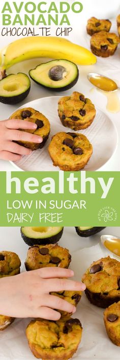 the healthy low in sugar dairy free chocolate chip cookies are ready to be eaten with avocado and chocolate chips