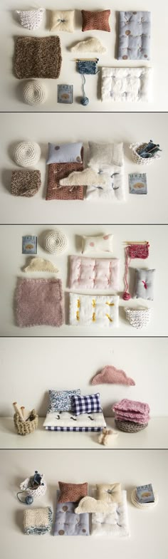 there are many knitted items on the shelves