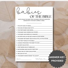 a printable baby shower game with leaves on the floor and text that reads babies of the bible