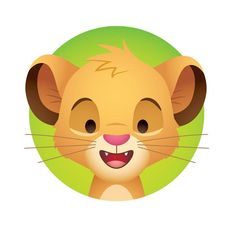 a cartoon lion head with green circle in the background and an image of it's face