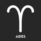 the zodiac sign aris is shown on a black square with white letters and an image of