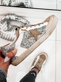 Your Favorite Neutral Glitter Star Sneaker-Sneakers-Krush Kandy Dressy Sneakers Outfit, Glitter Stars, Star Sneakers, Lace Up Sneakers, Shipping Orders, Stylish Sneakers, Trendy Shoes, Retail Therapy, Phoenix Az