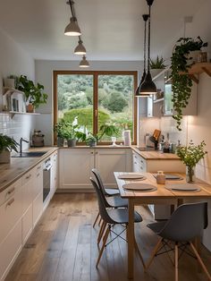 the kitchen is clean and ready to be used as a dining room or living area