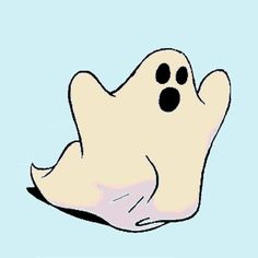 a cartoon ghost floating in the air with its eyes open and nose wide open, on a blue background