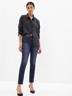 High Rise True Skinny Jeans | Gap Gap Pants With Pockets For Fall, Gap High Rise Pants For Fall, Gap Bottoms With Five Pockets For Fall, Gap Jeans For Fall, Tight Jeans For Fall, Gap High Rise Workwear Bottoms, Gap High Rise Bottoms For Workwear, Gap Mid-rise Pants For Fall, Gap High Waist Jeans For Fall