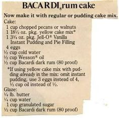 a recipe for bacardi rum cake with instructions