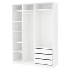 an empty white closet with drawers and shelves