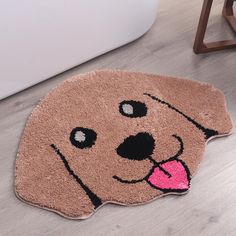 a dog shaped rug on the floor next to a chair