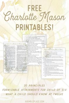 the free charlotte mason printables for children