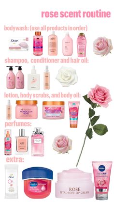 Rose Shower Routine, How To Smell Floral, How To Smell Like Rose Water, How To Smell Like Roses All Day, Rose Hygiene Products, Rose Scent Combo, How To Smell Like Roses, Rose Smell, Smell Good Combo