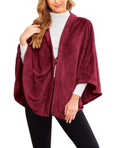 PRICES MAY VARY. This fleece sleep top is made with very soft fabric ,oversized and thick but lightweight Cuffed shawl is a good choice for TV time at cozy nights Flannel ponchos look great over anything, in the cold weather as a blanket to keep you warm and elegant ,wear it with tops and jeans to the most formal dress, creating a beautiful silhouette. Hand wash / Machine wash max temperature 46°C. No wring or twisting. Hang or lay flat to dry for long lasting performance. This winter warm capes Poncho For Women, Sweater Cape, Cape For Women, Knit Lounge Set, Shawl Winter, Elegant Wear, Pullover Mode, Cape Sweater, Stole Scarf