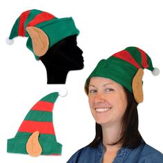 Christmas Felt Elf Hat with Ears Felt Elf Hat, Elf Hat With Ears, Pixie Ears, Felt Elf, Elf Decor, Santa Claus Elves, Hat With Ears, Christmas Felt, Christmas And Winter