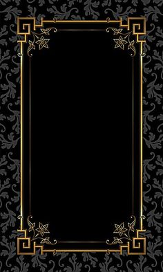 a black and gold background with an ornate frame