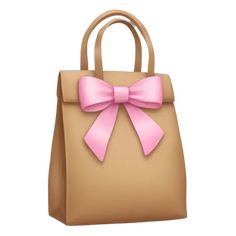 a brown bag with a pink bow on the front and bottom handle, isolated against a white background