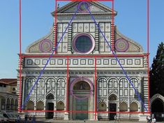 an image of a building that is being viewed from the outside with red lines in front of it