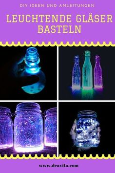 four different images with the words ledende glasser basteln