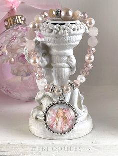 Angel Holiday Pink Angel Bracelet Shabby Chic by Debi Coules Debi Coules, Angel Bracelet, Pink Angel, Chic Holiday, Ethereal Beauty, Pink Glass, Pink Crystal, Intricate Design, Rose Quartz