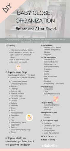 the baby closet organization checklist is shown