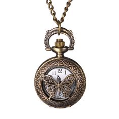 Features: ✿ Designed for all seasons and perfect for casual home wear. This charming piece features a delicate butterfly design, making it an eye-catching accessory for both men and women. ✿ Crafted from eco-friendly alloy, this pocket watch combines style and sustainability. The antique bronze finish adds a vintage touch, while the white dial offers clear readability. With a total necklace length of 30.7" (78cm), it is designed for easy wearing and versatility. bnksfashion Womens Bronze Tone Hollow Butterfly Arabic Numerals Quartz Pocket Watch Necklace Features: ✿ Designed for all seasons and perfect for casual home wear. This charming piece features a delicate butterfly design, making it an eye-catching accessory for both men and women. ✿ Crafted from eco-friendly alloy, this pocket watc Vintage Hallmarked Pocket Watch For Formal Occasions, 1800s Pocket Watch, Vintage Bronze Pocket Watch With Locket, Victorian Style Self-winding Pocket Watch For Formal Occasions, Vintage Clock Necklace, Antique Gold Pocket Watch With Vintage Charm, Clock Necklace, Pocket Watch Necklace