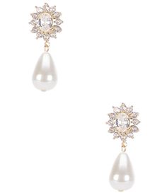 From the Borrowed & Blue Collection by Southern Living&#x2C; the Cubic Zirconia Stone with Pearl Drop Earrings feature: Drop earringsGold-plated hardwarePost closureApprox. 1.5" lengthImported. Pearl Dangle Earrings, Dresses 2023, Pearl Earrings Dangle, Crystal Drop Earrings, Bead Jewellery, Southern Living, Crystal Pearls, Pearl Drop Earrings, Dillard's