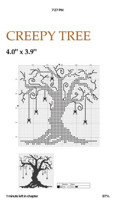 the crochet tree pattern is shown with instructions to make it look like it has been