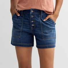 Get your look buttoned-up with these stylish Women's Sonoma Goods For Life Button Fly Shorts. Click on this WOMEN'S GUIDE to find the perfect fit and more! Get your look buttoned-up with these stylish Women's Sonoma Goods For Life Button Fly Shorts. Click on this WOMEN'S GUIDE to find the perfect fit and more! FEATURES Denim construction 2 front pockets, 2 back pockets Button & zipper closureFIT & SIZING 5-in. inseam 12 1/2-in. leg opening High rise sits below the natural waistline Contour waist Petite Size Chart, Womens Size Chart, Bottom Clothes, Life Size, Petite Size, Medium Blue, For Life, Stylish Women, High Rise