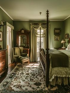 a bed sitting in a bedroom next to a window