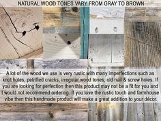 wood tones vary from gray to brown, and the text above it says natural wood tones vary from gray to brown