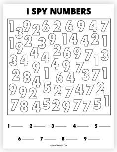 a black and white number line with the words i spy numbers on it, as well as