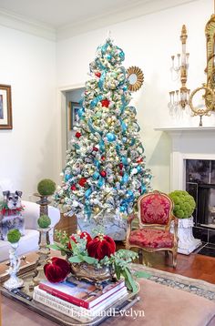 a decorated christmas tree in a living room