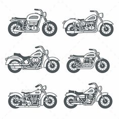 four different types of motorcycles in black and white - miscellaneous objects / objects clippings