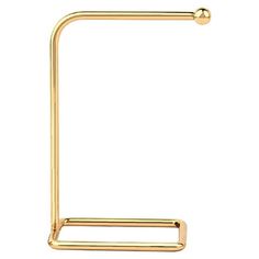 a gold toilet paper holder on a white background, with the handle extended to it's left side