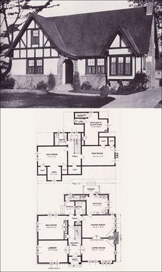 an old house with two floors and one story, the first floor is in black and white