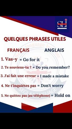 a poster with the words quelques phrases utiles franais and an image of