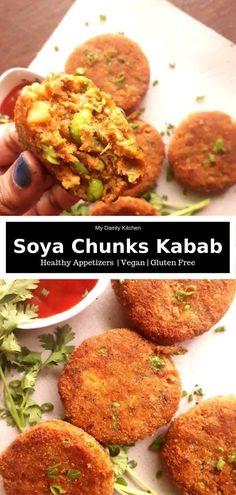 some food that is on top of a white plate and in front of the words sova chuks kabab